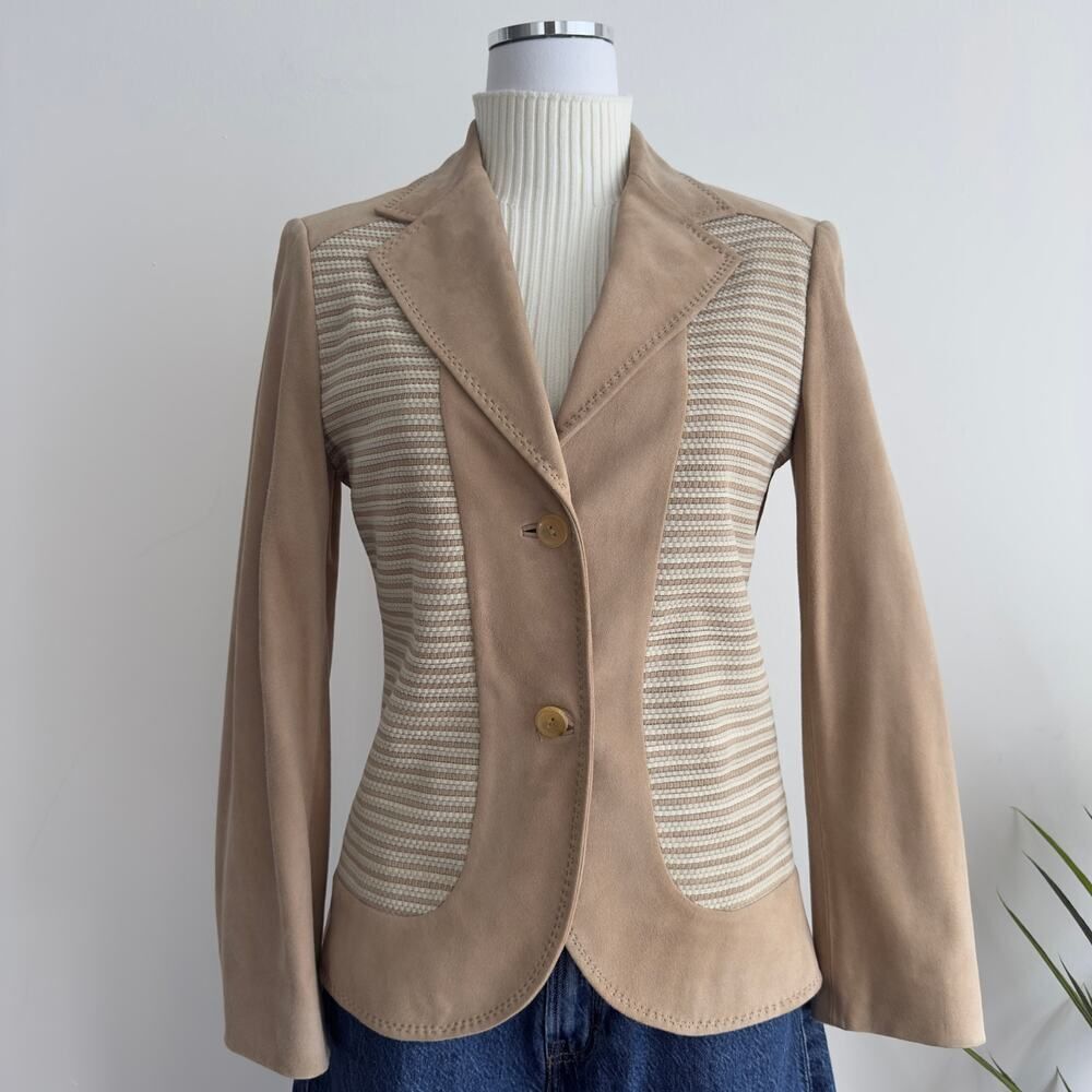 Agnona Jacket Womens XS Tan Suede‎ Leather Quiet Luxury Minimalist Made in Italy